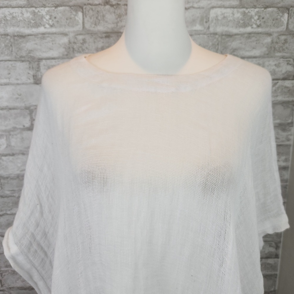 Pure Jill J Jill Poncho Shawl White Gauze 100% Linen Asymmetrical Boho M/L - Picture 2 of 7
